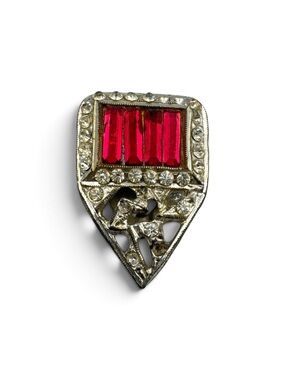 Vintage Art Deco Pink Glass Rhinestone Petite Dress Fur Clip Silver Tone As-Is